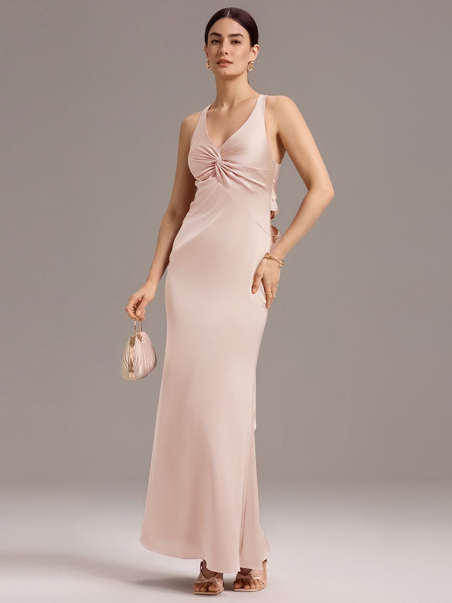 MINTA|Elegant Strappy Bow Back Satin Mermaid Bridesmaid Dress