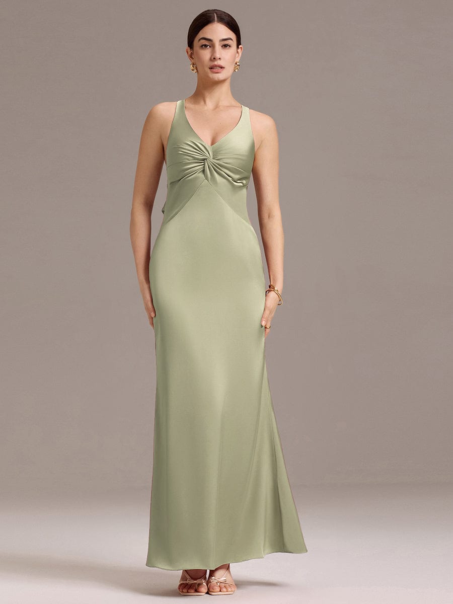 MINTA|Elegant Strappy Bow Back Satin Mermaid Bridesmaid Dress