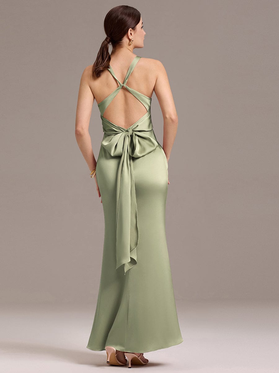 MINTA|Elegant Strappy Bow Back Satin Mermaid Bridesmaid Dress