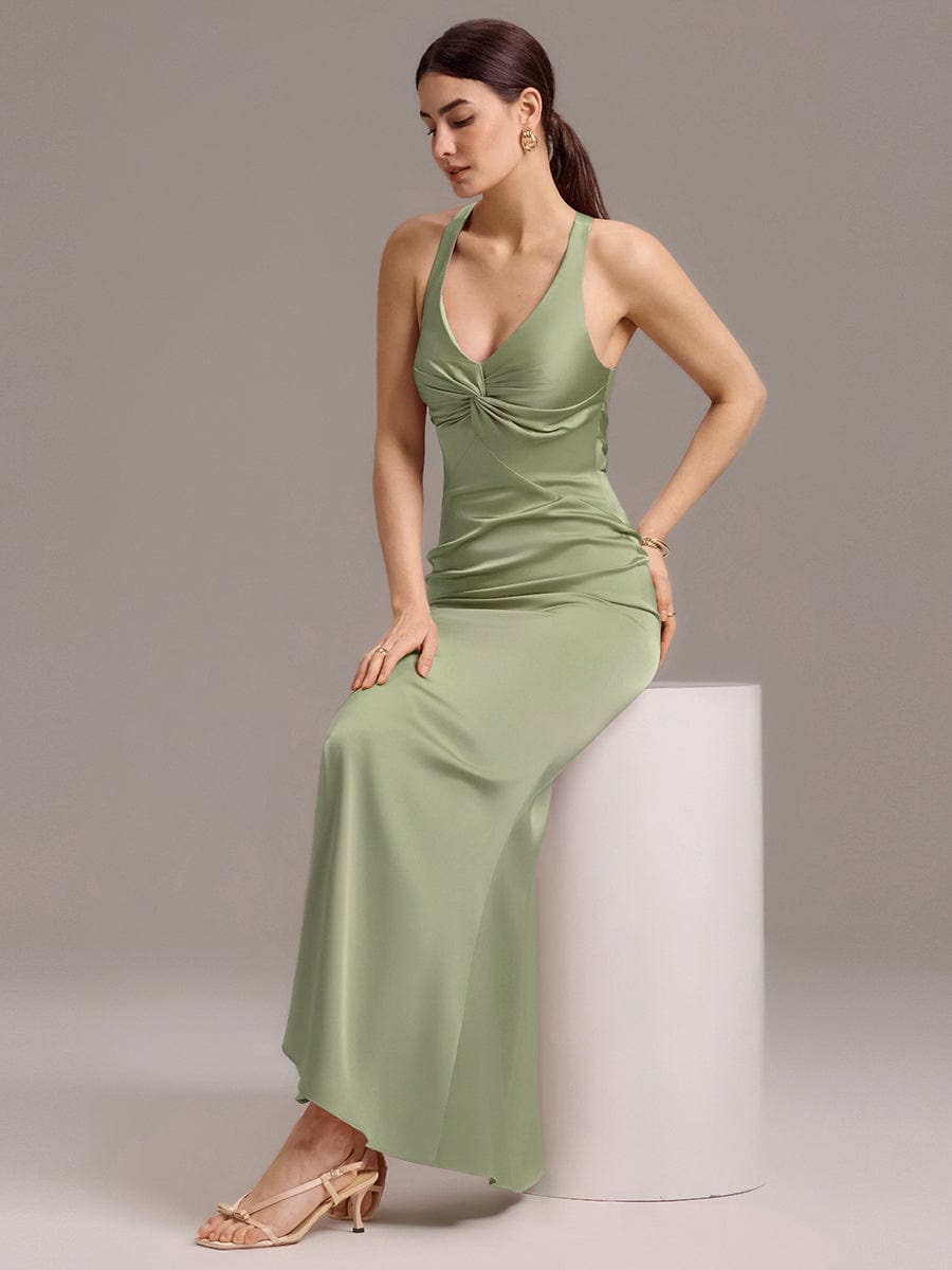 MINTA|Elegant Strappy Bow Back Satin Mermaid Bridesmaid Dress