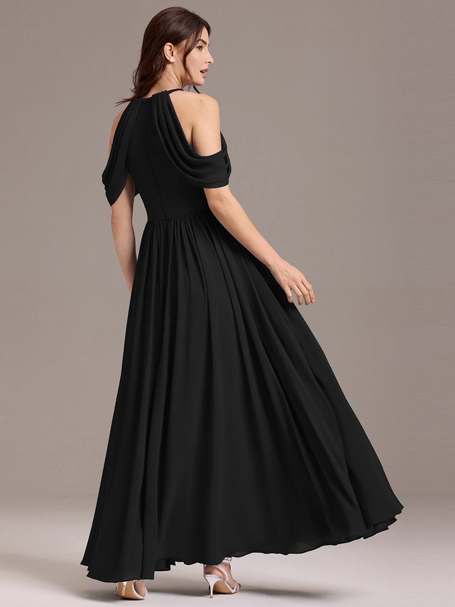 CERES|Elegant Chiffon Cold Shoulder A-Line Bridesmaid Dress with Draped Sleeves