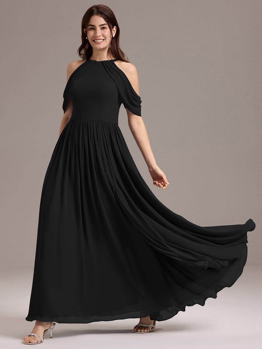 CERES|Elegant Chiffon Cold Shoulder A-Line Bridesmaid Dress with Draped Sleeves
