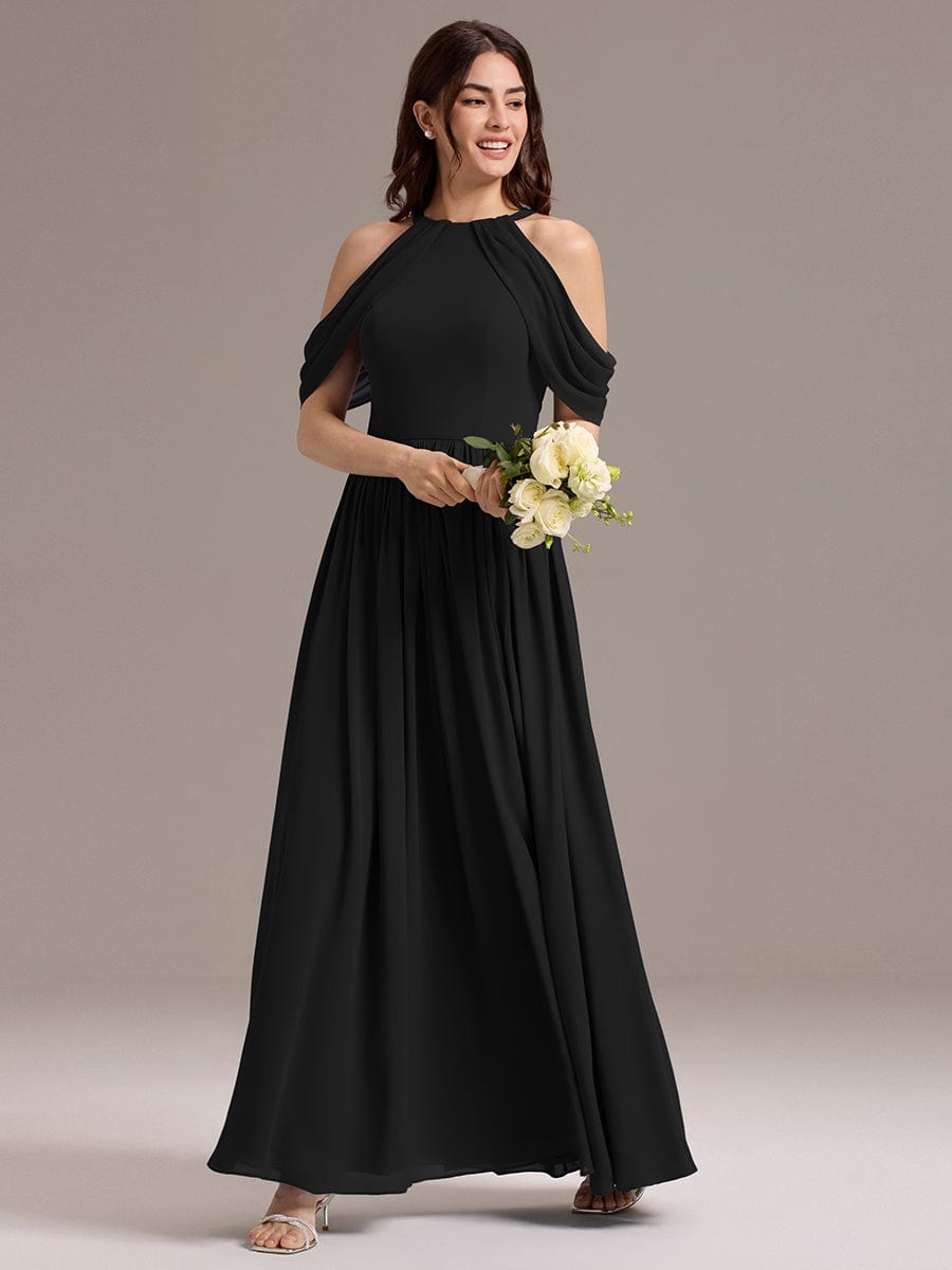 CERES|Elegant Chiffon Cold Shoulder A-Line Bridesmaid Dress with Draped Sleeves