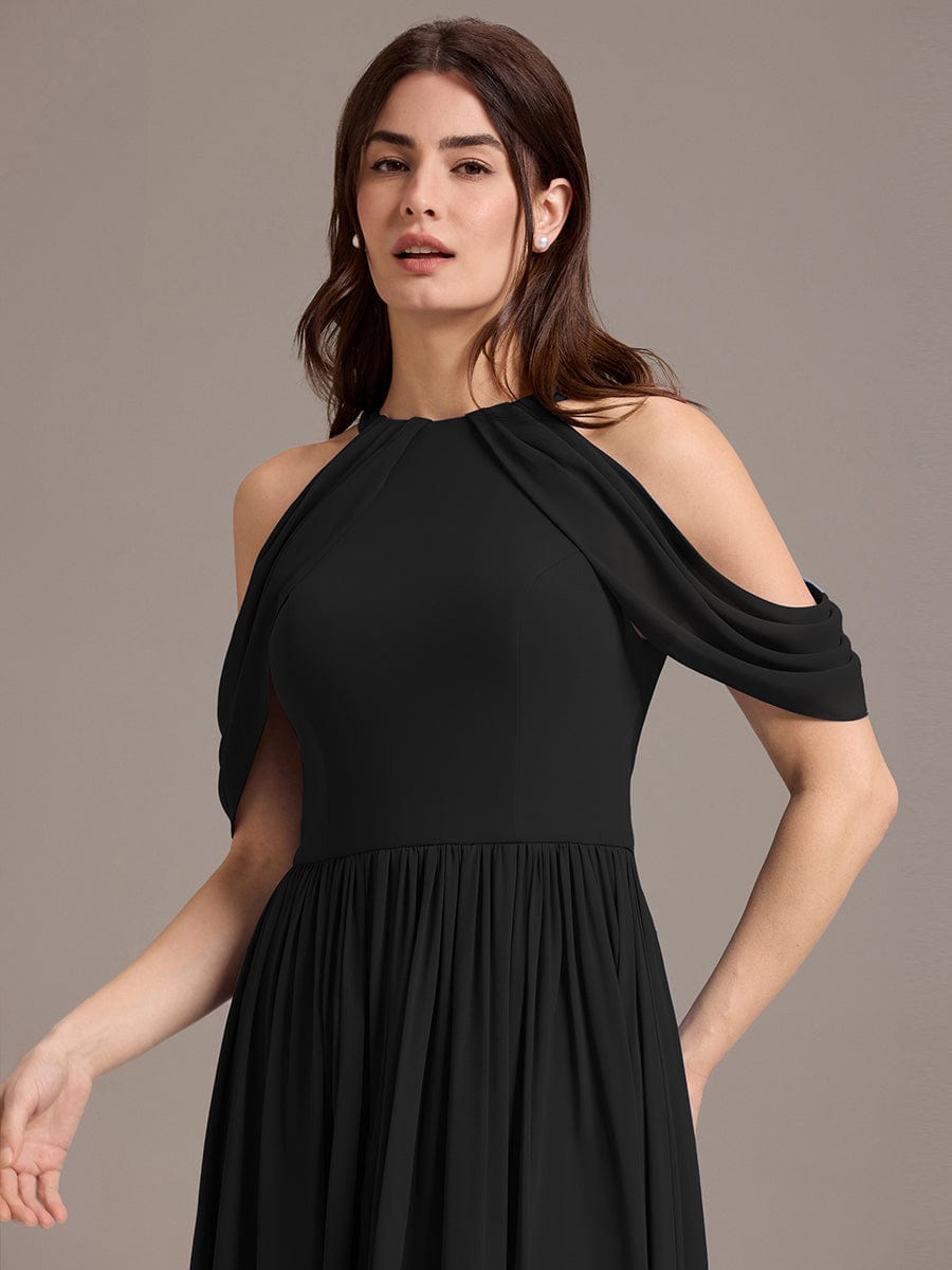 CERES|Elegant Chiffon Cold Shoulder A-Line Bridesmaid Dress with Draped Sleeves