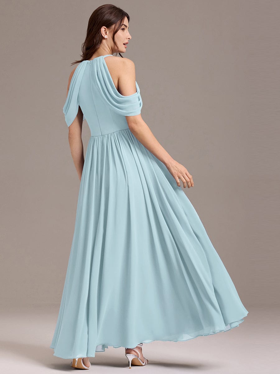 CERES|Elegant Chiffon Cold Shoulder A-Line Bridesmaid Dress with Draped Sleeves