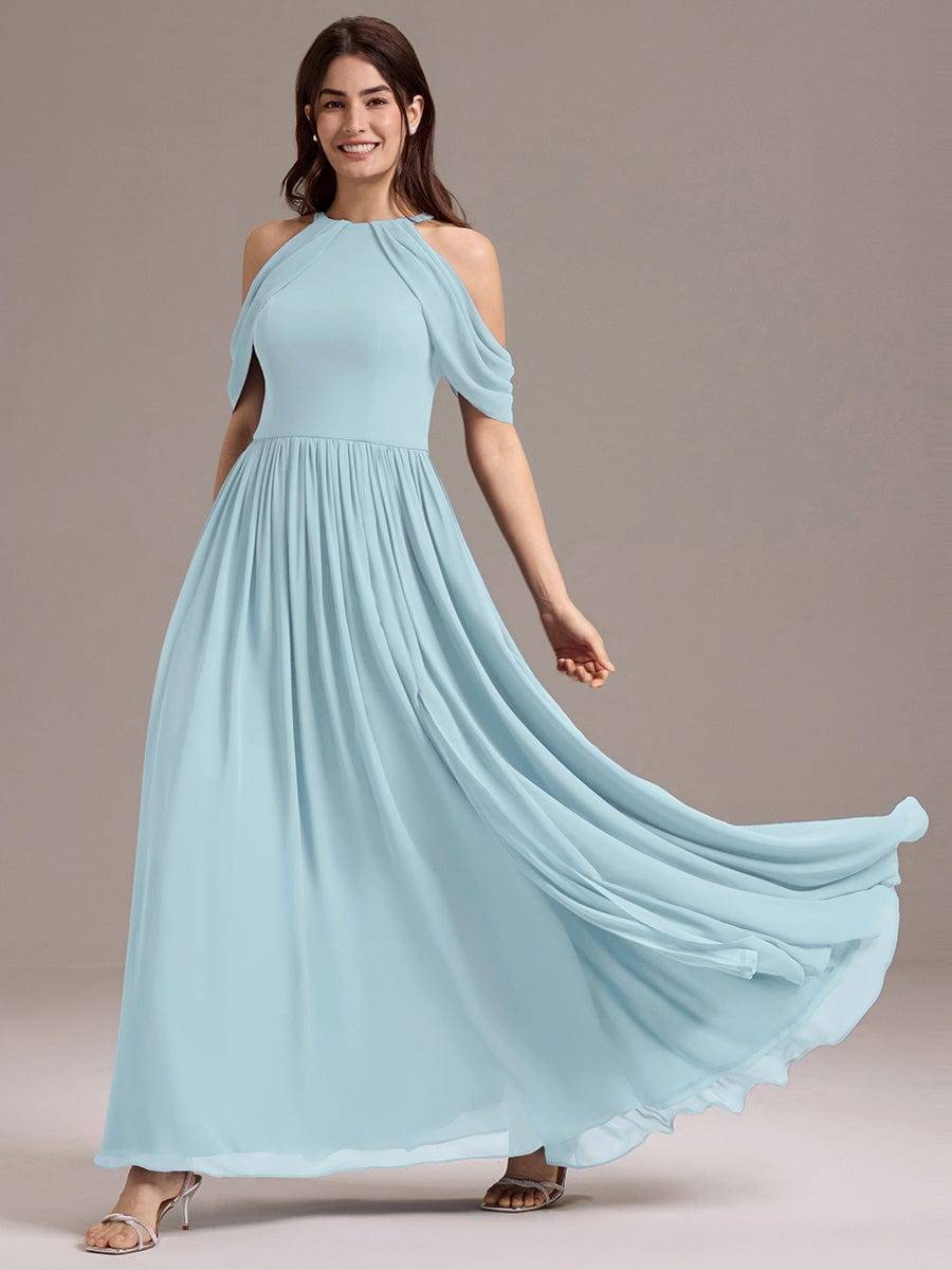 CERES|Elegant Chiffon Cold Shoulder A-Line Bridesmaid Dress with Draped Sleeves