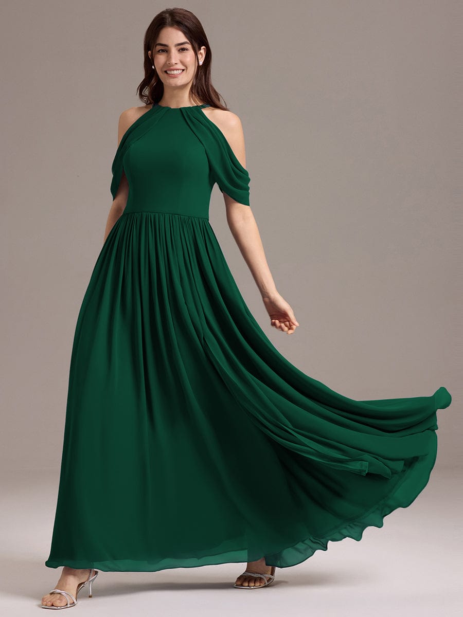 CERES|Elegant Chiffon Cold Shoulder A-Line Bridesmaid Dress with Draped Sleeves