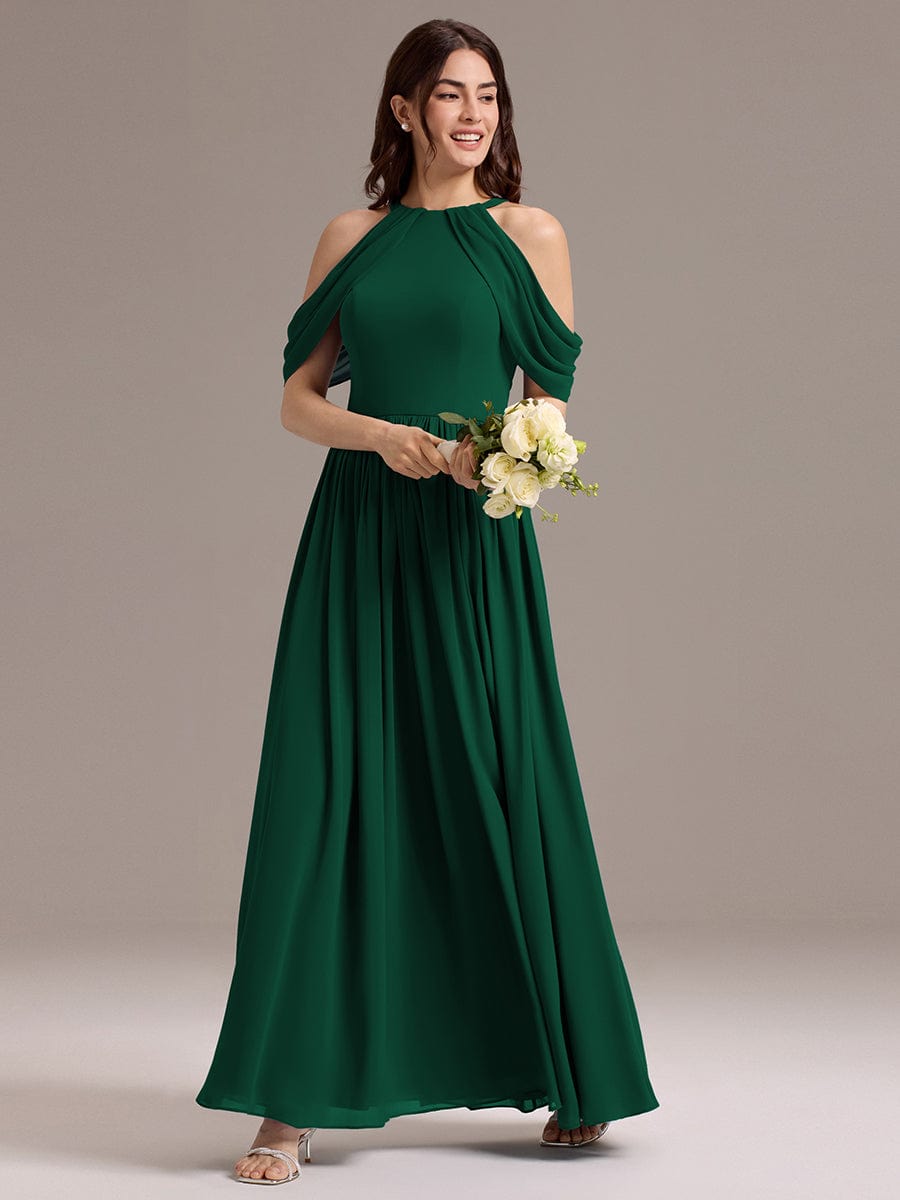 CERES|Elegant Chiffon Cold Shoulder A-Line Bridesmaid Dress with Draped Sleeves