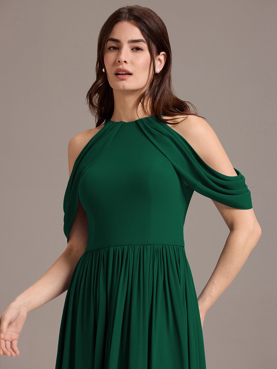 CERES|Elegant Chiffon Cold Shoulder A-Line Bridesmaid Dress with Draped Sleeves