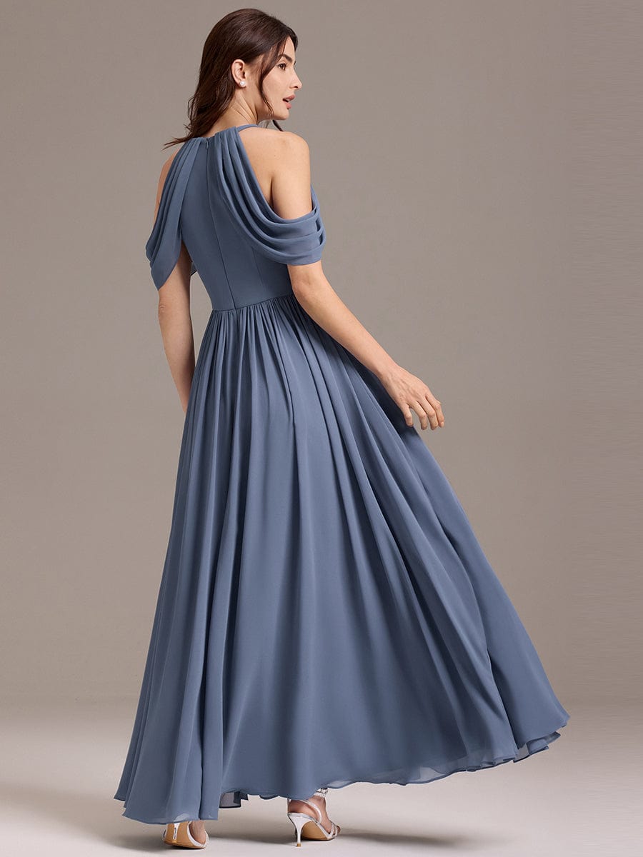CERES|Elegant Chiffon Cold Shoulder A-Line Bridesmaid Dress with Draped Sleeves