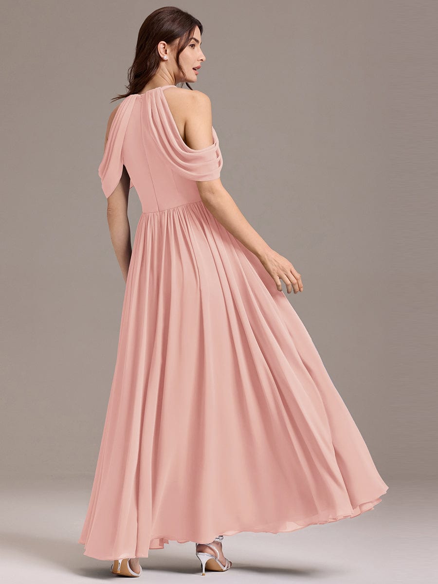 CERES|Elegant Chiffon Cold Shoulder A-Line Bridesmaid Dress with Draped Sleeves