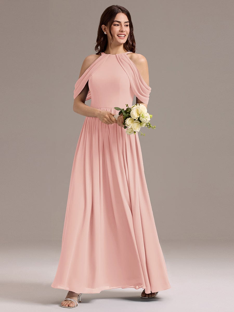 CERES|Elegant Chiffon Cold Shoulder A-Line Bridesmaid Dress with Draped Sleeves