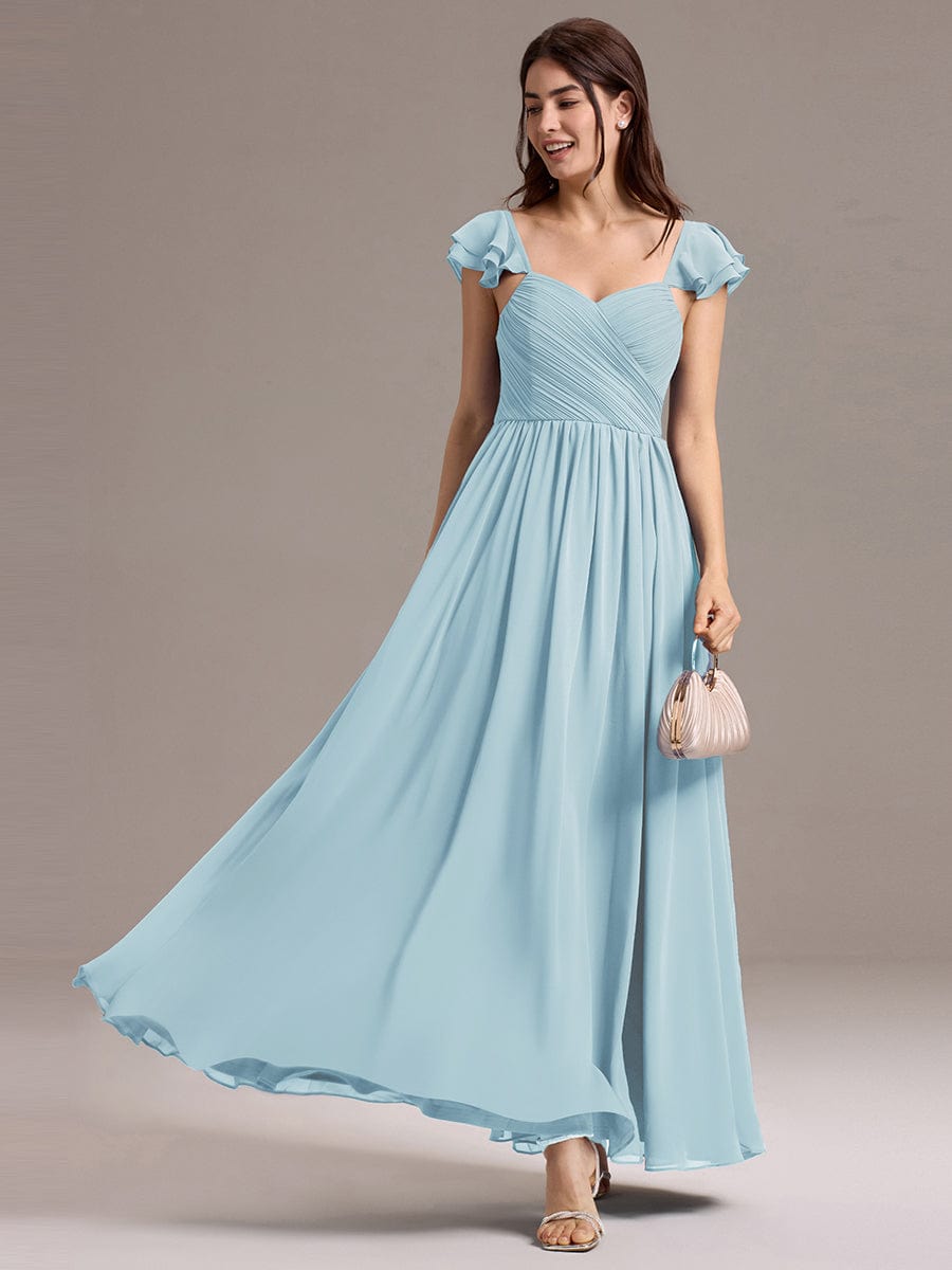 CLARKE|Chiffon A-Line Ruffles Cap Sleeve Bridesmaid Dress with Side Slit