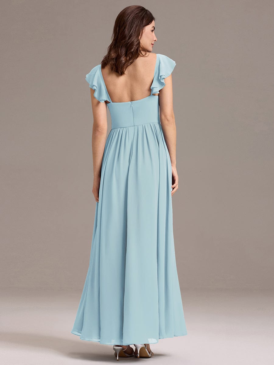 CLARKE|Chiffon A-Line Ruffles Cap Sleeve Bridesmaid Dress with Side Slit