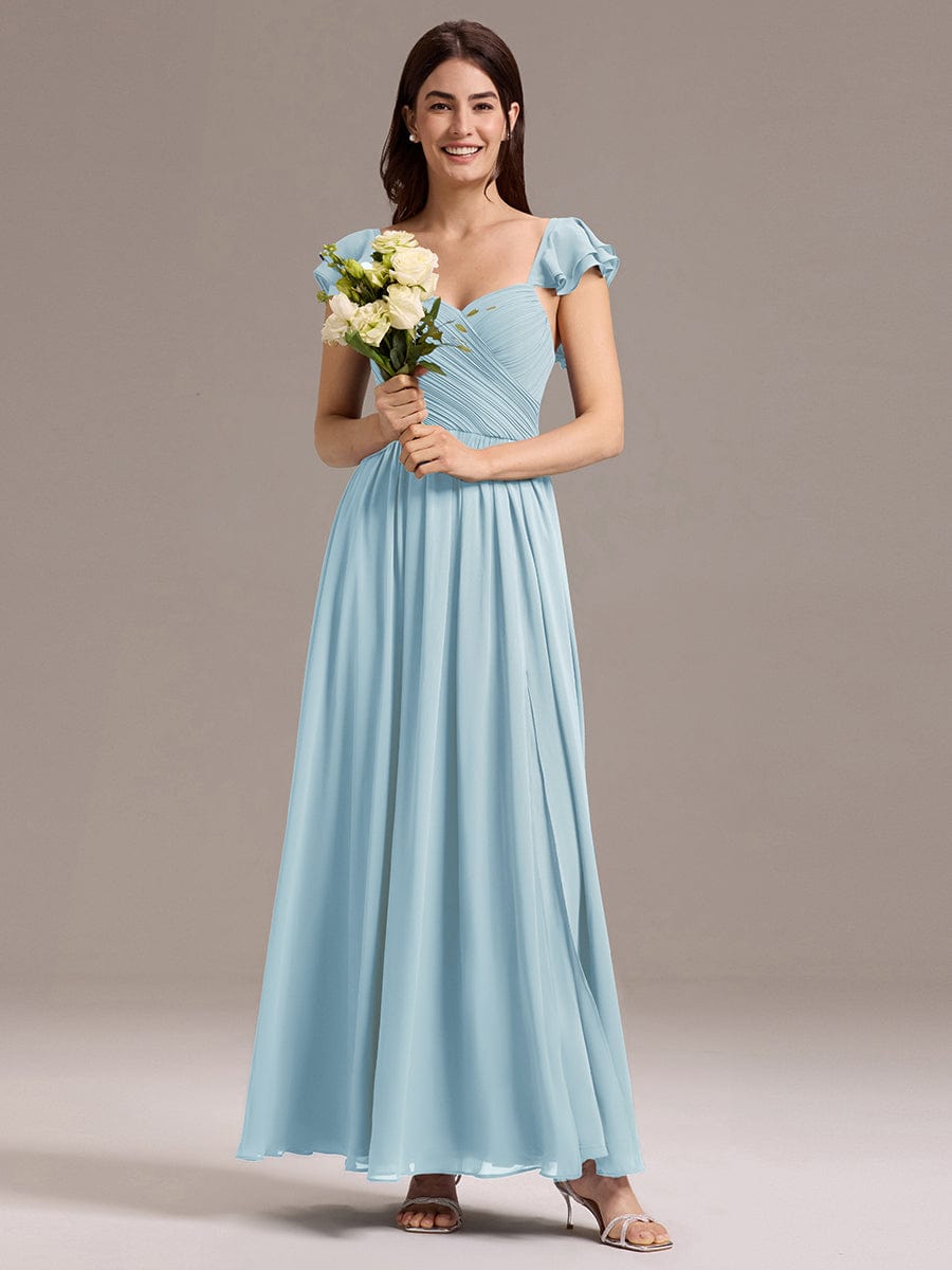 CLARKE|Chiffon A-Line Ruffles Cap Sleeve Bridesmaid Dress with Side Slit