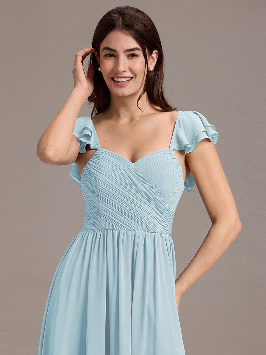 CLARKE|Chiffon A-Line Ruffles Cap Sleeve Bridesmaid Dress with Side Slit