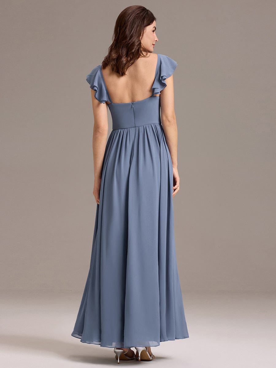 CLARKE|Chiffon A-Line Ruffles Cap Sleeve Bridesmaid Dress with Side Slit