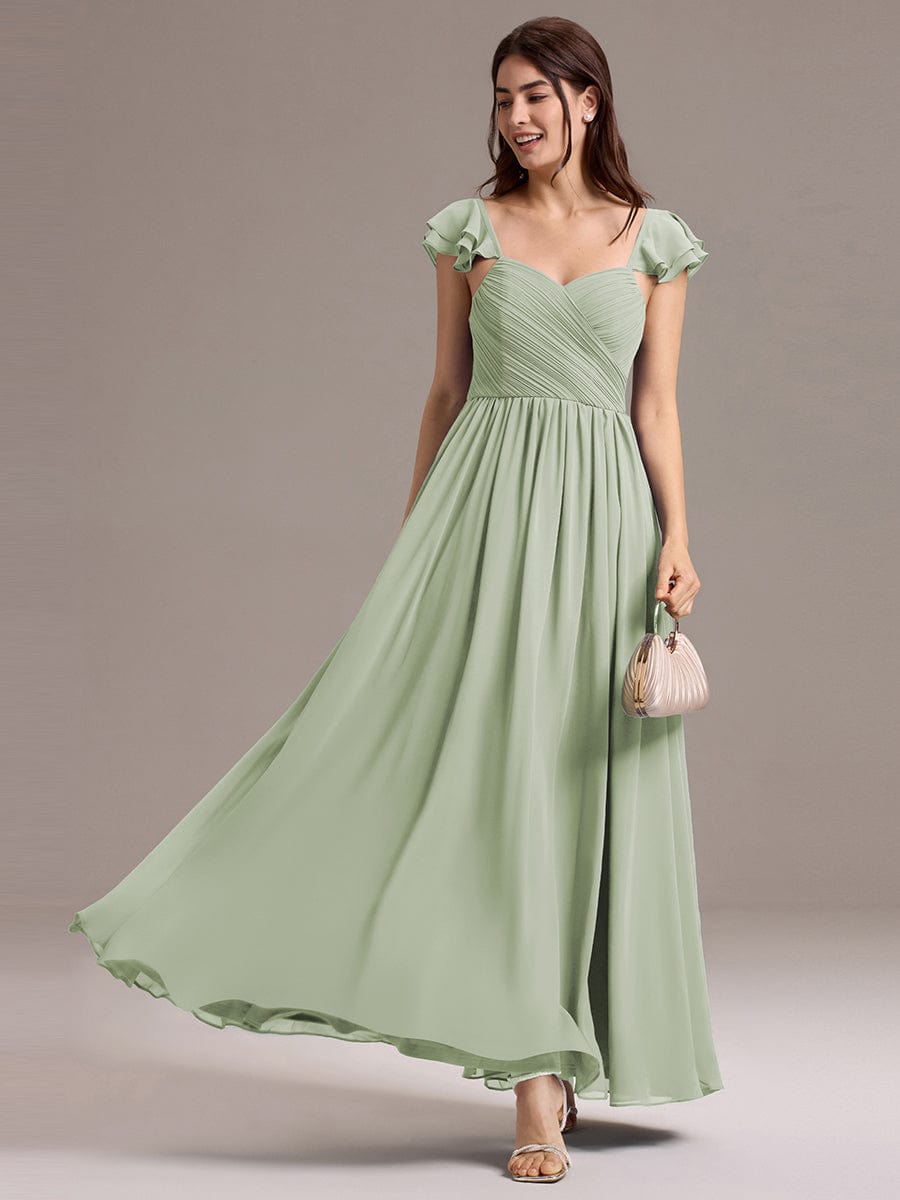CLARKE|Chiffon A-Line Ruffles Cap Sleeve Bridesmaid Dress with Side Slit