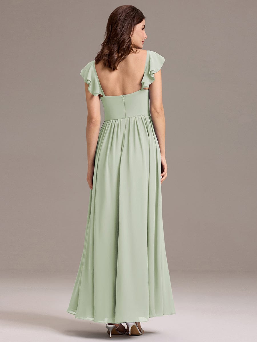CLARKE|Chiffon A-Line Ruffles Cap Sleeve Bridesmaid Dress with Side Slit