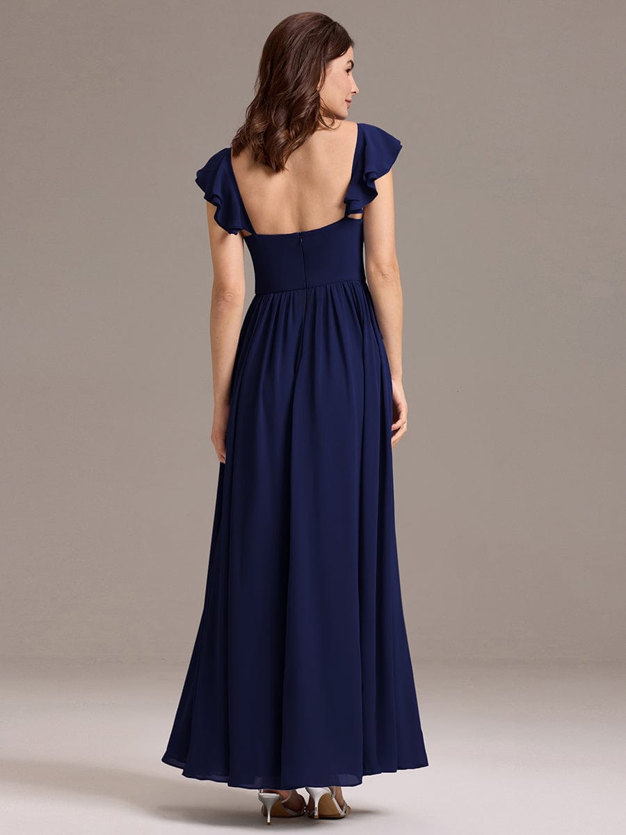 CLARKE|Chiffon A-Line Ruffles Cap Sleeve Bridesmaid Dress with Side Slit