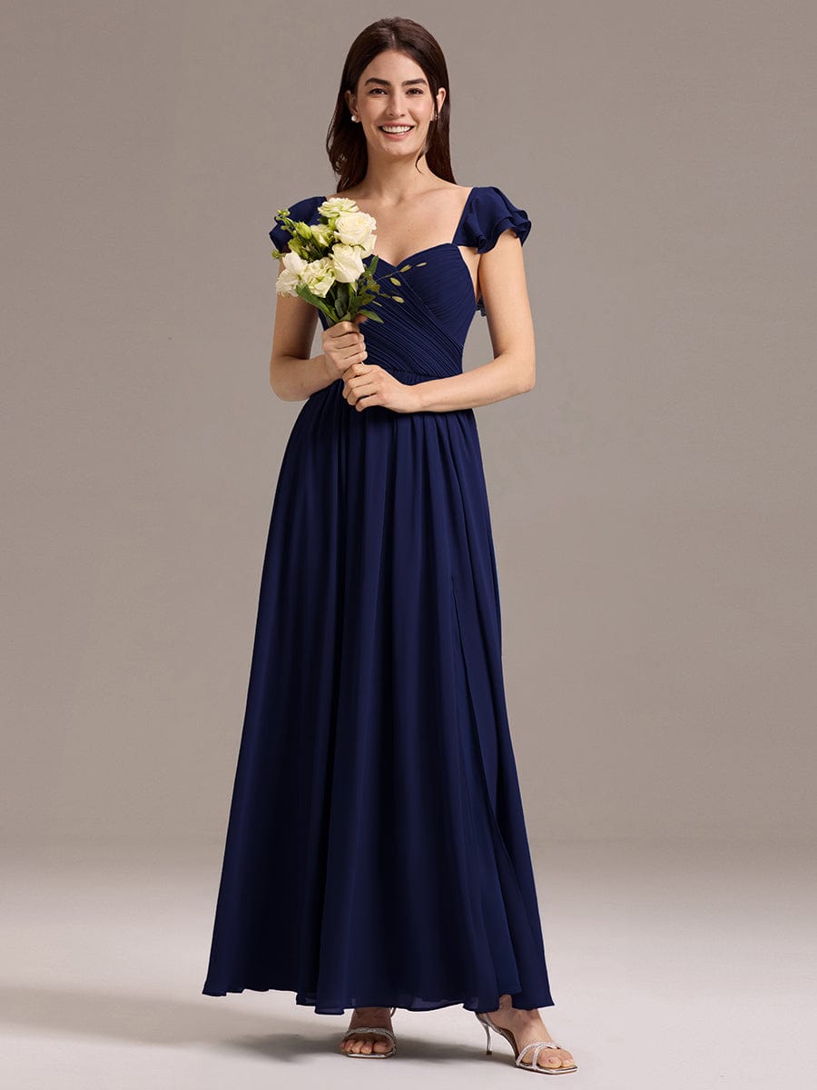 CLARKE|Chiffon A-Line Ruffles Cap Sleeve Bridesmaid Dress with Side Slit