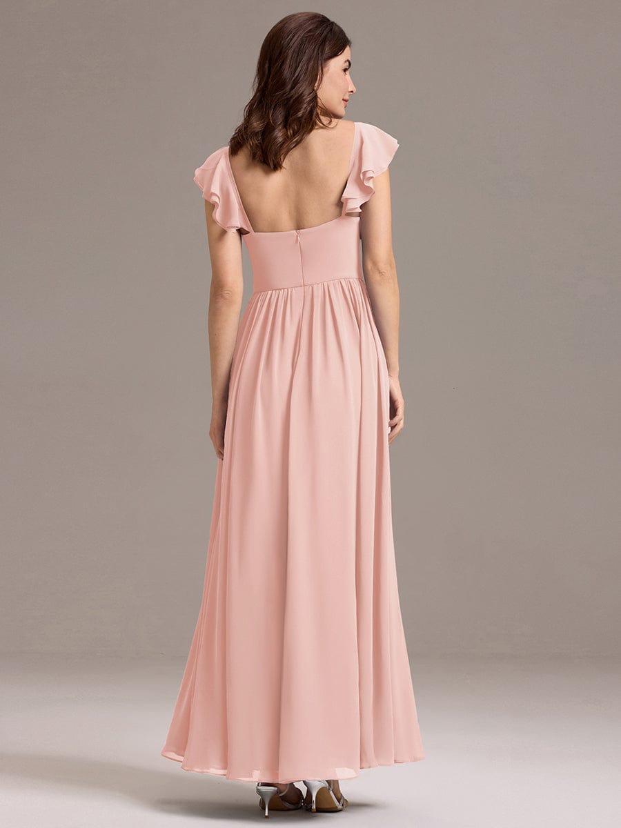 CLARKE|Chiffon A-Line Ruffles Cap Sleeve Bridesmaid Dress with Side Slit