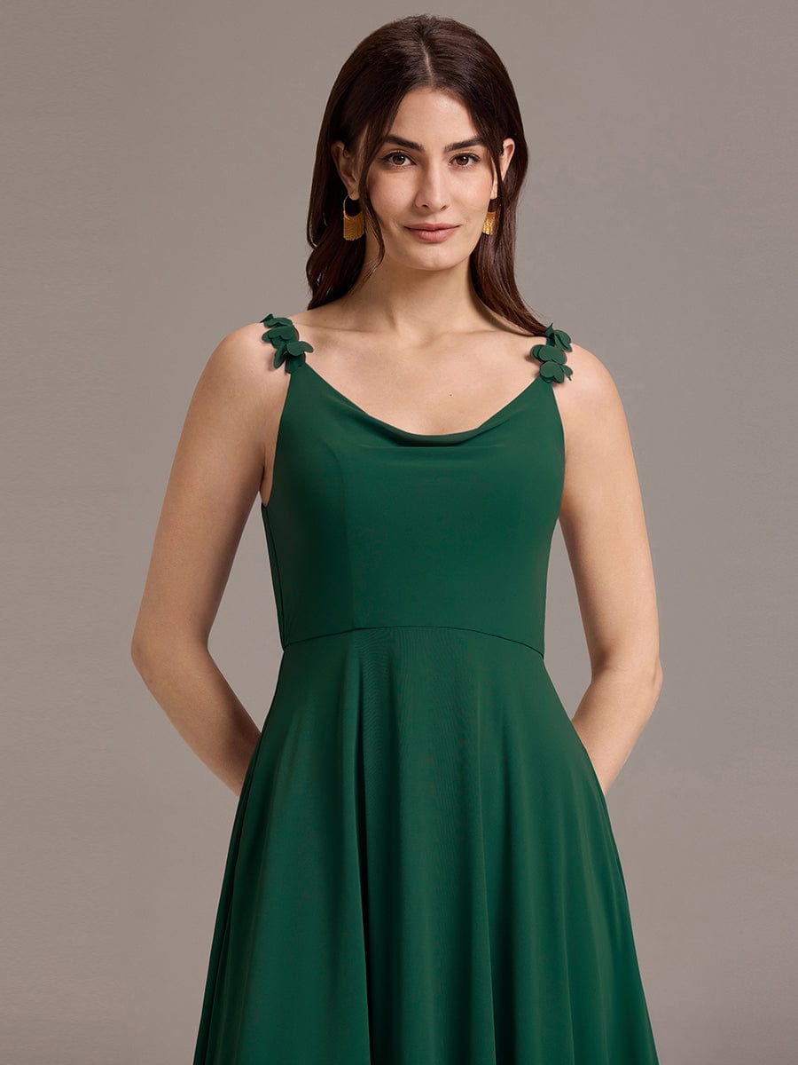 ZINNELLE|Flowy Chiffon Cowl Neck Backless A-Line Floral Strap Bridesmaid Dress