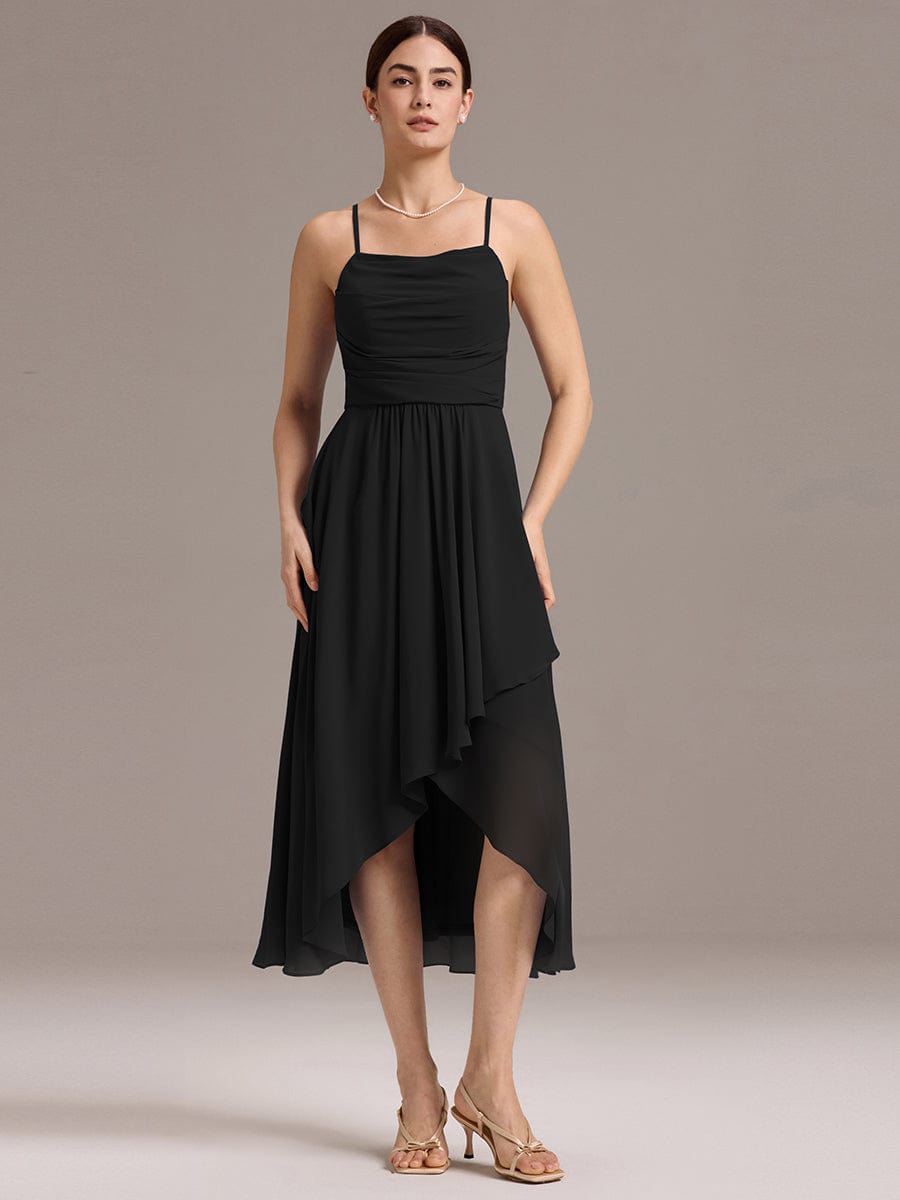 ARLYS|Asymmetrical Hem Strappy Chiffon A-Line Backless Bridesmaid Dress
