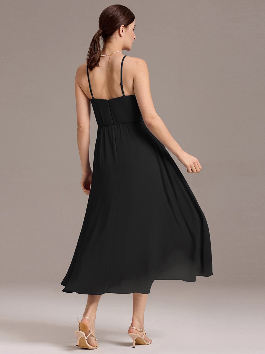 ARLYS|Asymmetrical Hem Strappy Chiffon A-Line Backless Bridesmaid Dress
