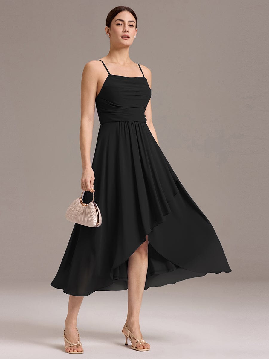 ARLYS|Asymmetrical Hem Strappy Chiffon A-Line Backless Bridesmaid Dress