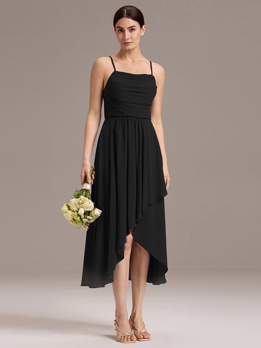 ARLYS|Asymmetrical Hem Strappy Chiffon A-Line Backless Bridesmaid Dress