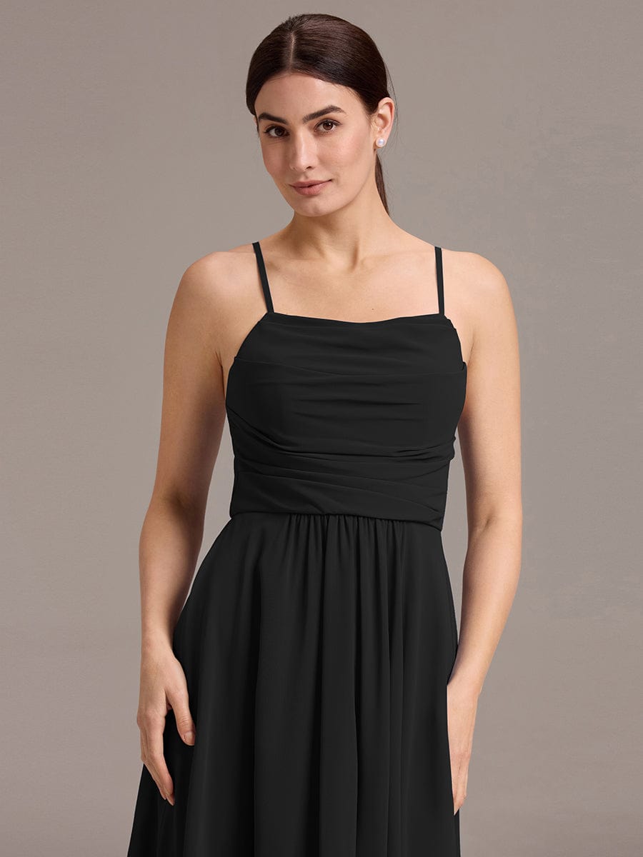 ARLYS|Asymmetrical Hem Strappy Chiffon A-Line Backless Bridesmaid Dress