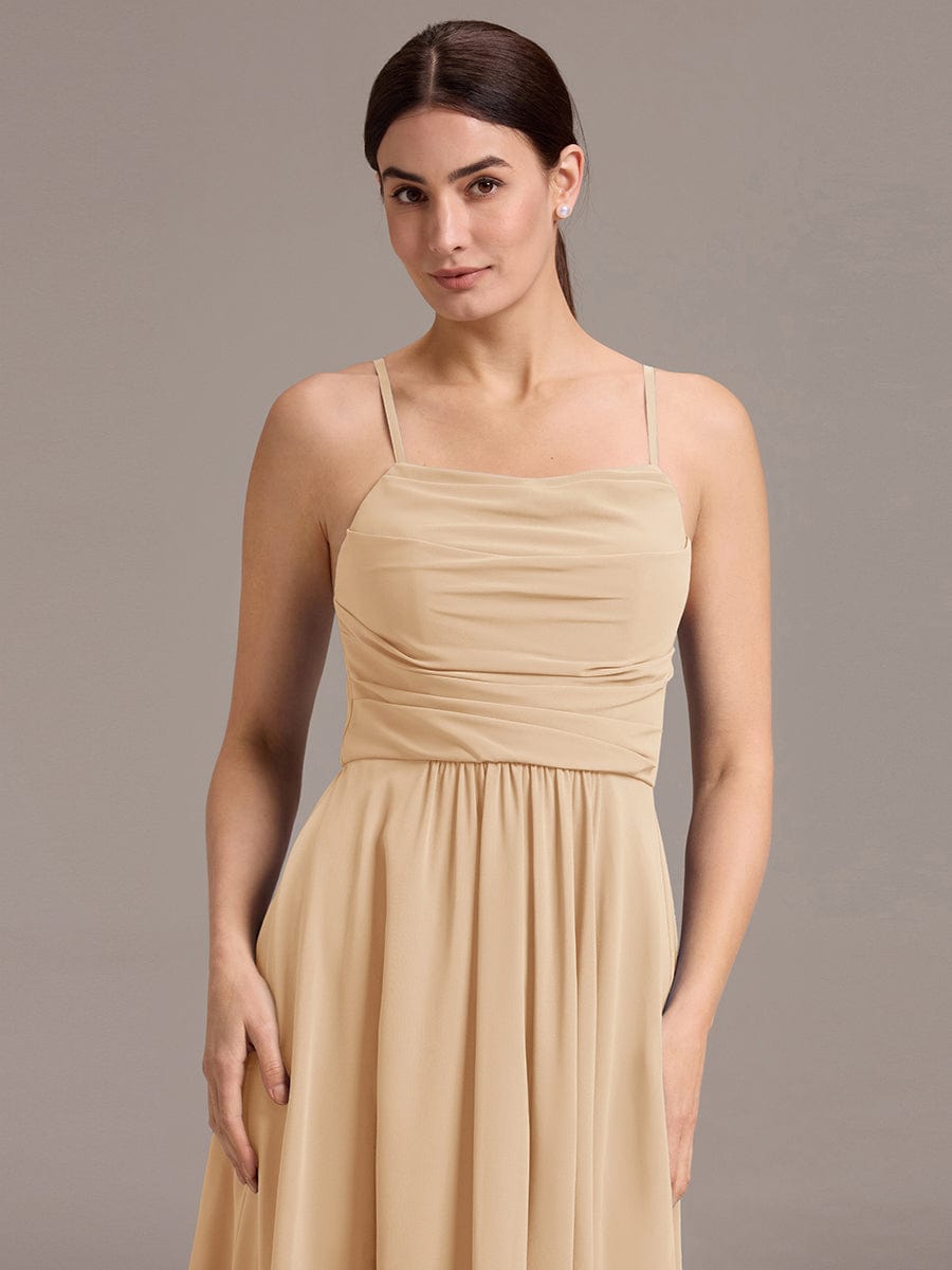 ARLYS|Asymmetrical Hem Strappy Chiffon A-Line Backless Bridesmaid Dress