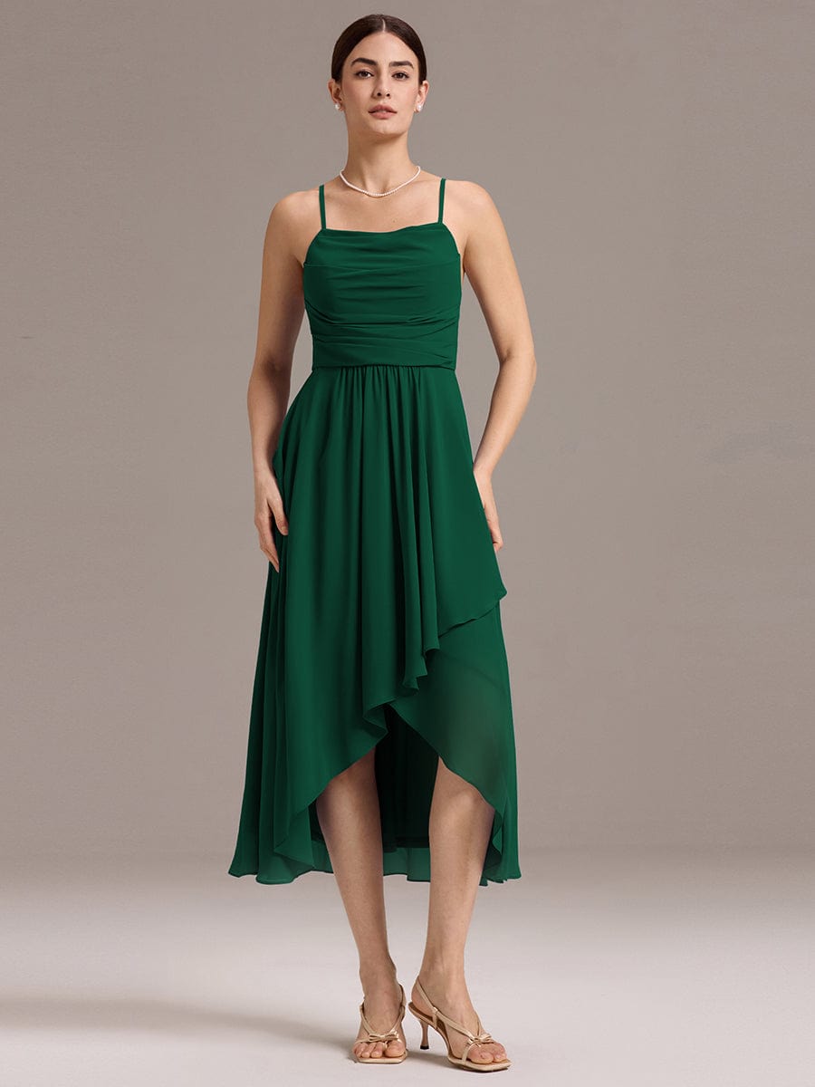 ARLYS|Asymmetrical Hem Strappy Chiffon A-Line Backless Bridesmaid Dress