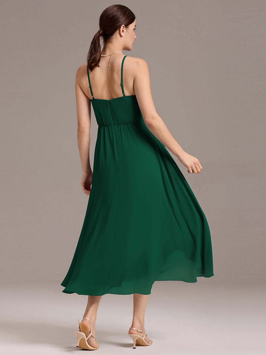 ARLYS|Asymmetrical Hem Strappy Chiffon A-Line Backless Bridesmaid Dress