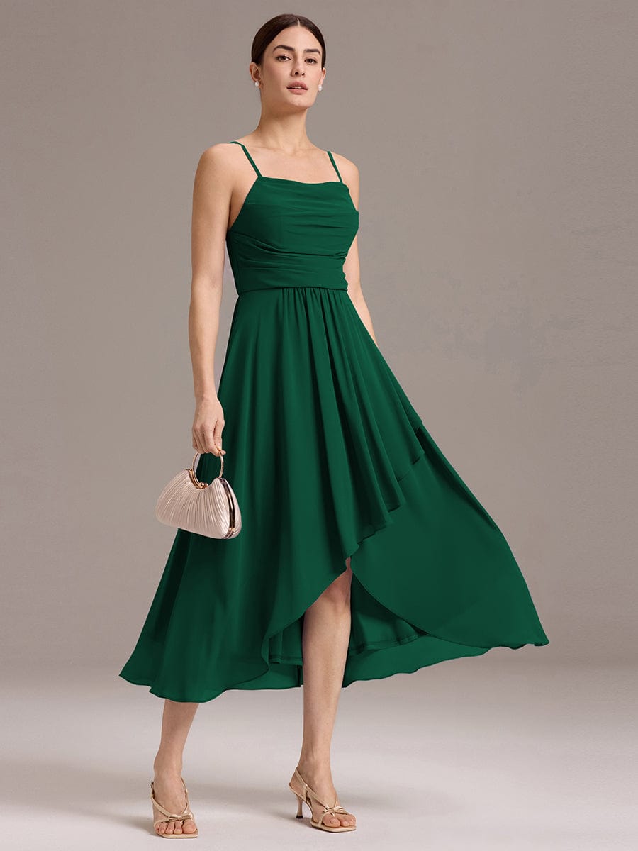 ARLYS|Asymmetrical Hem Strappy Chiffon A-Line Backless Bridesmaid Dress