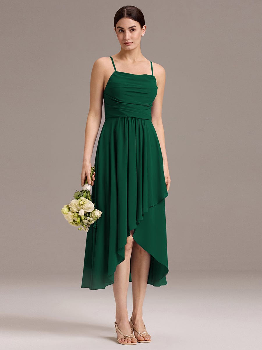 ARLYS|Asymmetrical Hem Strappy Chiffon A-Line Backless Bridesmaid Dress