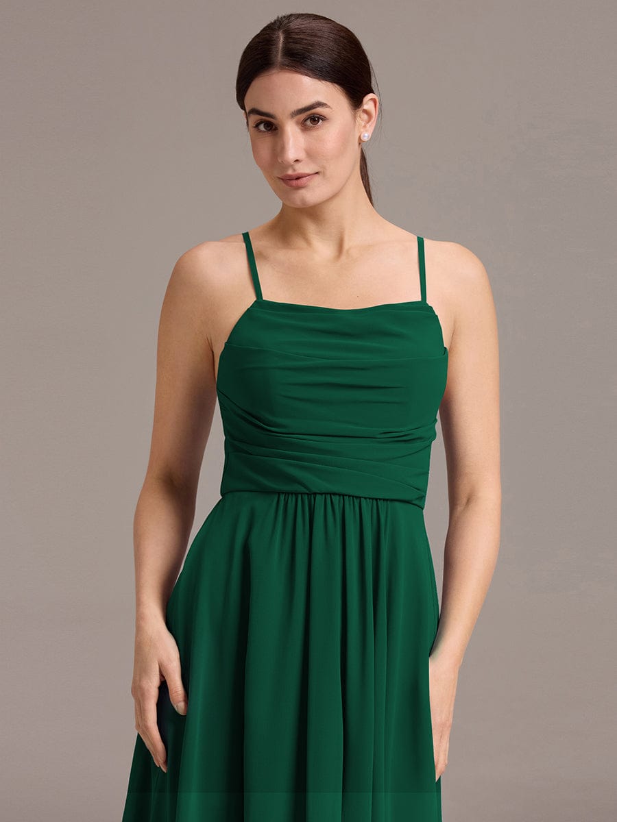 ARLYS|Asymmetrical Hem Strappy Chiffon A-Line Backless Bridesmaid Dress