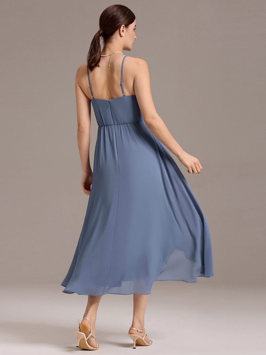 ARLYS|Asymmetrical Hem Strappy Chiffon A-Line Backless Bridesmaid Dress