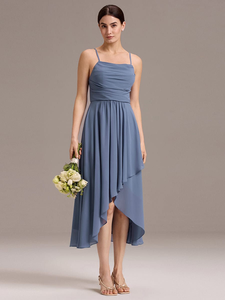 ARLYS|Asymmetrical Hem Strappy Chiffon A-Line Backless Bridesmaid Dress