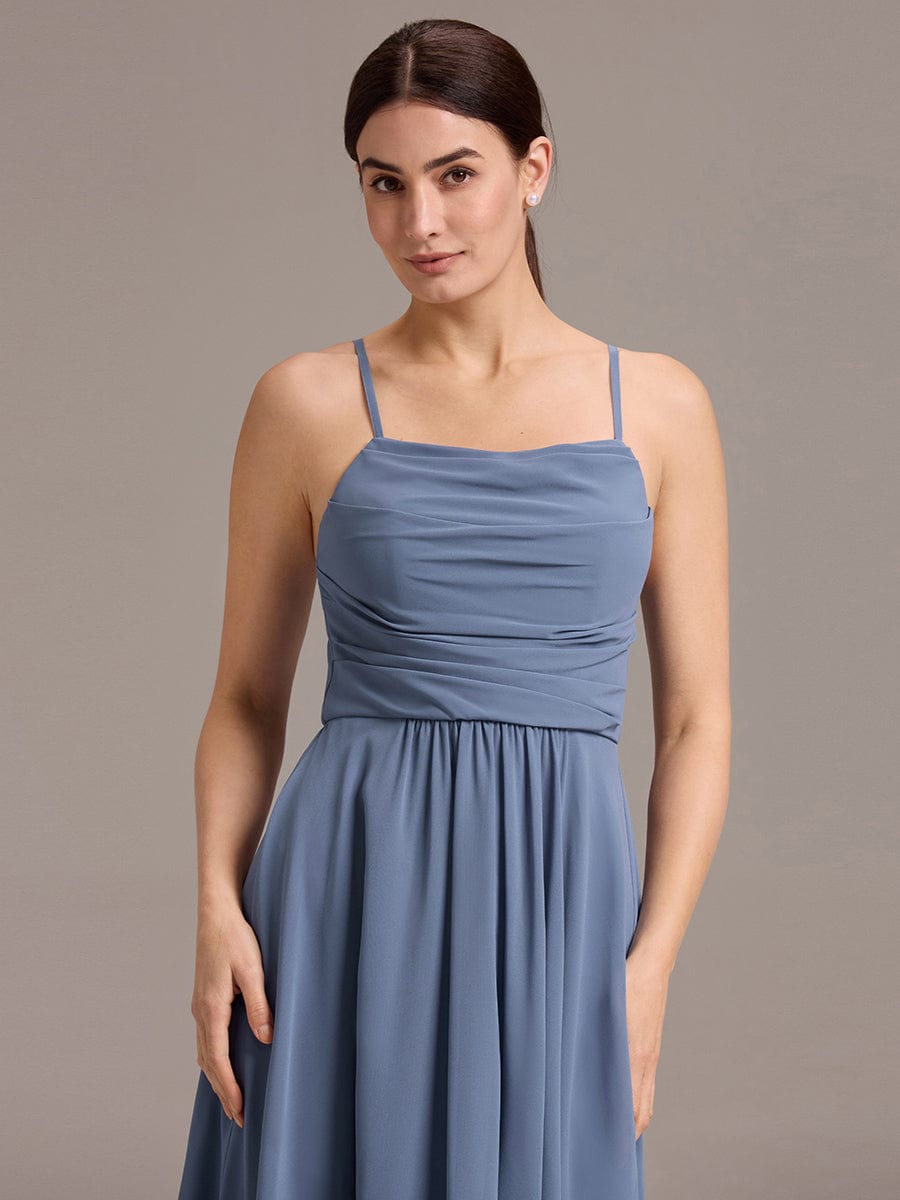 ARLYS|Asymmetrical Hem Strappy Chiffon A-Line Backless Bridesmaid Dress