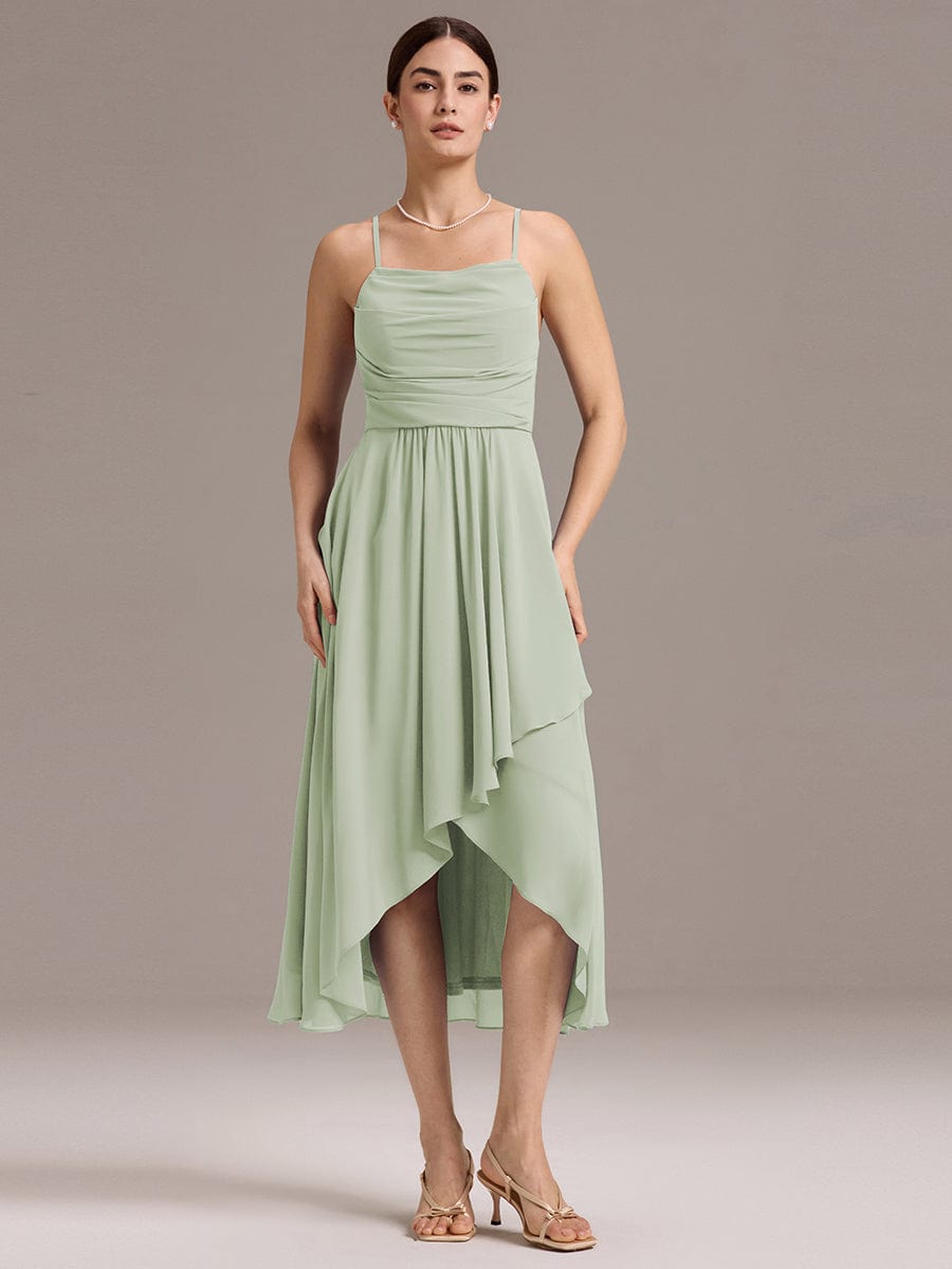 ARLYS|Asymmetrical Hem Strappy Chiffon A-Line Backless Bridesmaid Dress