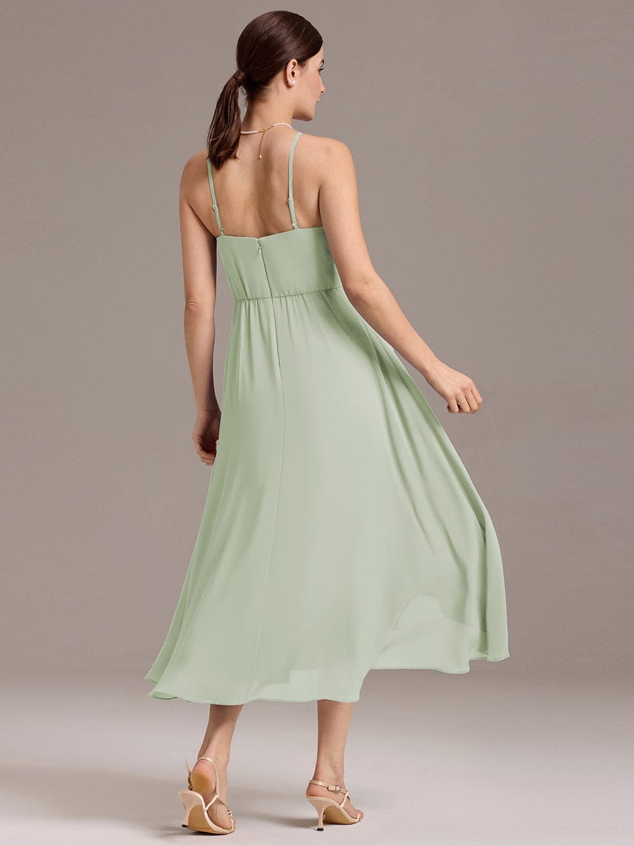 ARLYS|Asymmetrical Hem Strappy Chiffon A-Line Backless Bridesmaid Dress