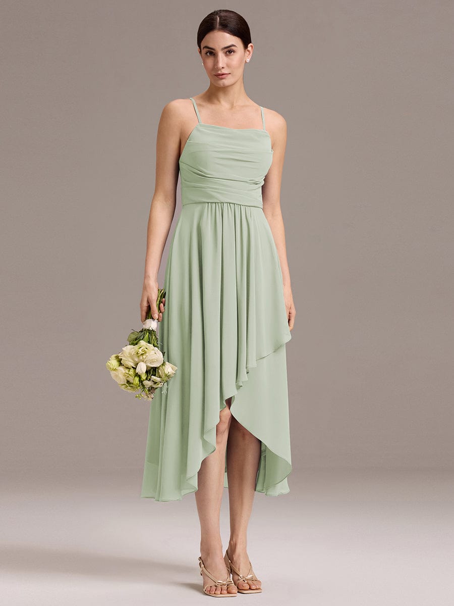 ARLYS|Asymmetrical Hem Strappy Chiffon A-Line Backless Bridesmaid Dress
