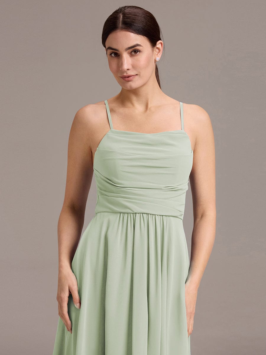 ARLYS|Asymmetrical Hem Strappy Chiffon A-Line Backless Bridesmaid Dress