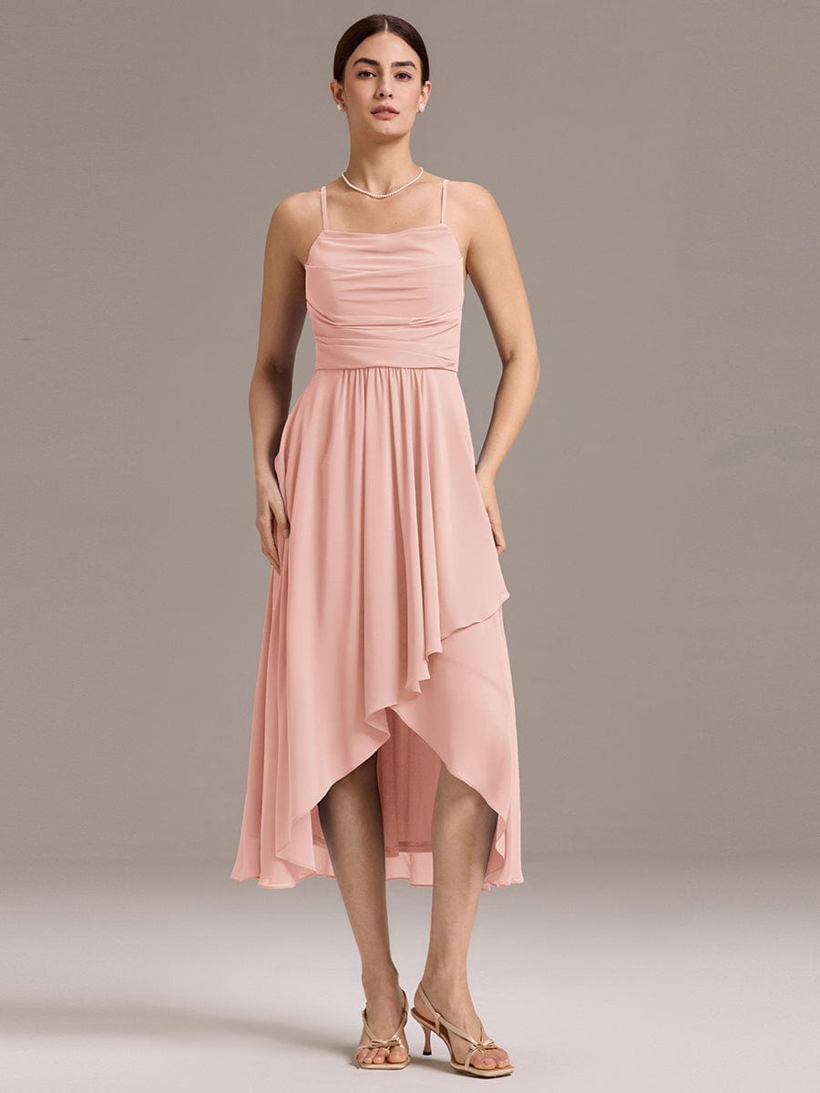 ARLYS|Asymmetrical Hem Strappy Chiffon A-Line Backless Bridesmaid Dress