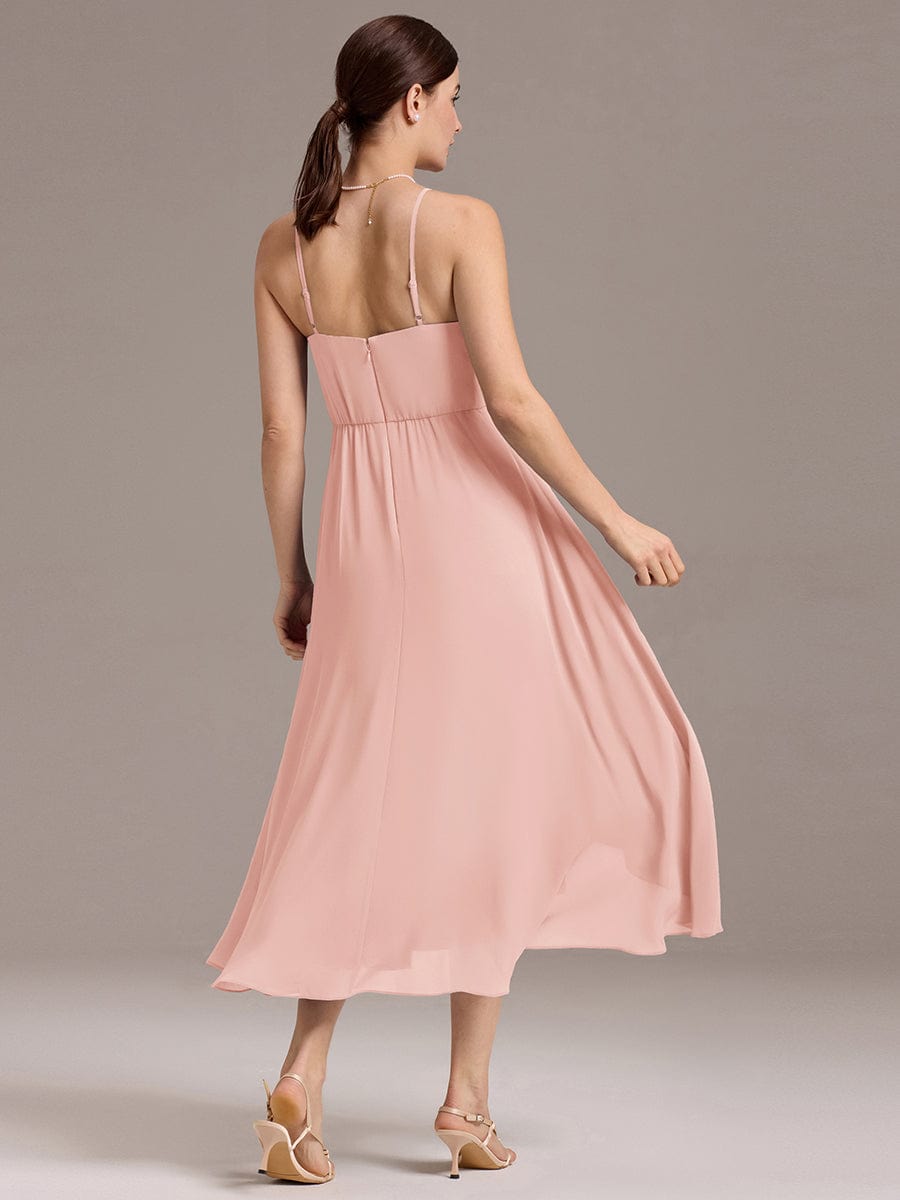 ARLYS|Asymmetrical Hem Strappy Chiffon A-Line Backless Bridesmaid Dress