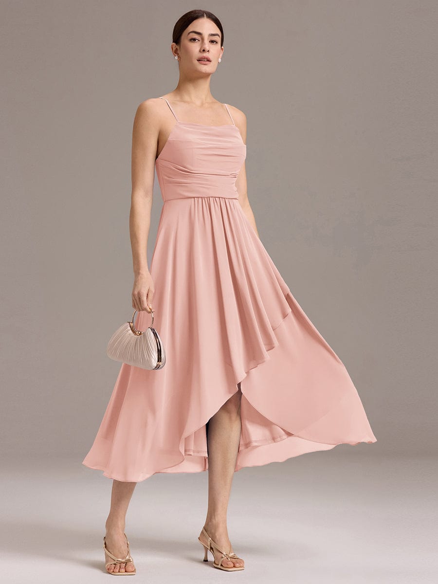 ARLYS|Asymmetrical Hem Strappy Chiffon A-Line Backless Bridesmaid Dress
