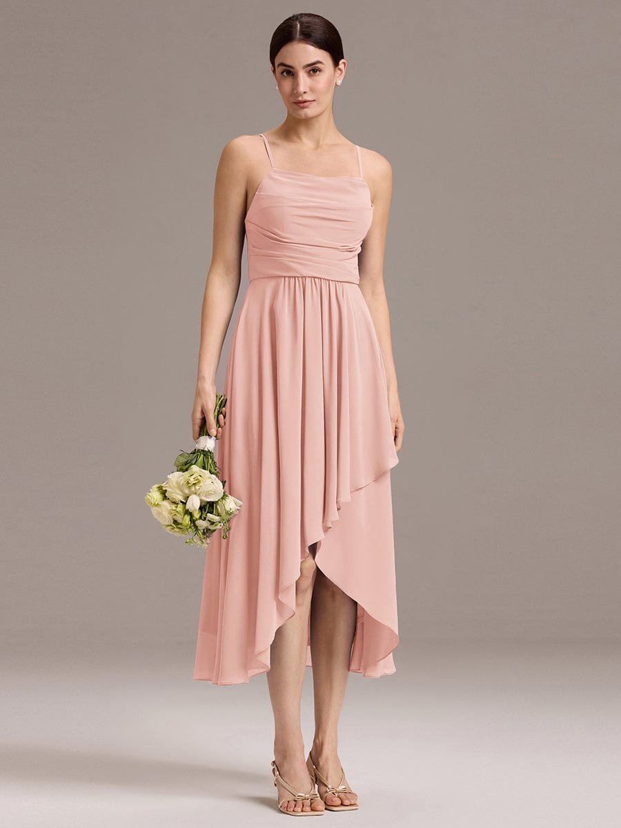 ARLYS|Asymmetrical Hem Strappy Chiffon A-Line Backless Bridesmaid Dress