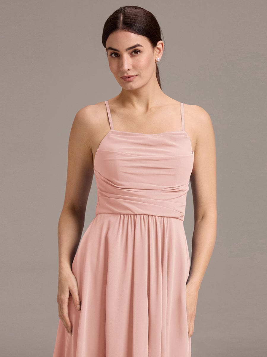 ARLYS|Asymmetrical Hem Strappy Chiffon A-Line Backless Bridesmaid Dress